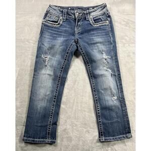 Miss Me Cuffed Capri Jeans Womens 26 Blue Denim Low Rise Distressed JP7189P